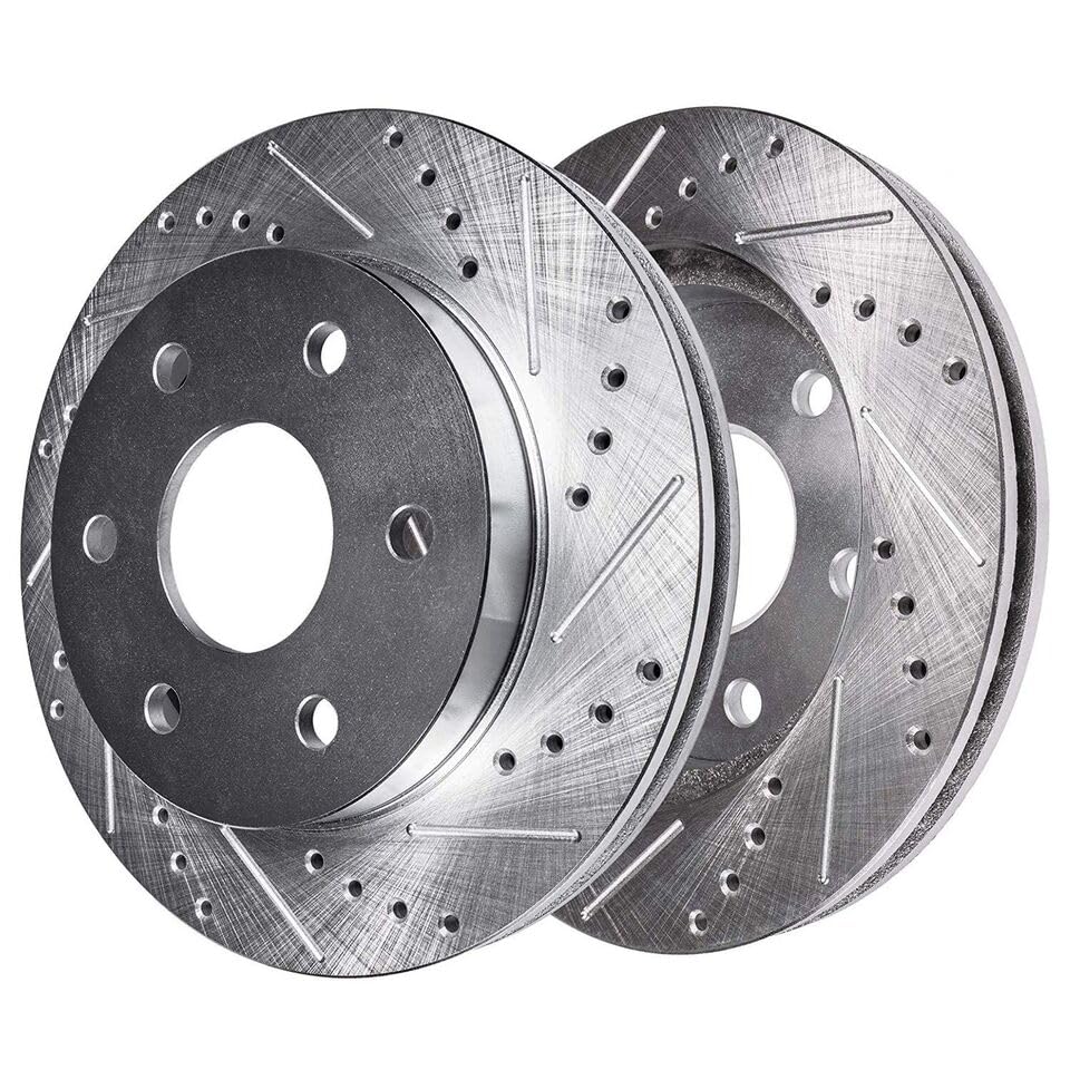 Image of Detroit Axle - Rear Brake Kit for 2015-2020 Chevrolet Colorado GMC Canyon | Drilled and Slotted Disc Brake Rotors Ceramic Brake Pads with Hardware 2016 2017 2018 2019 Replacement 12.76 inch inch Rotors