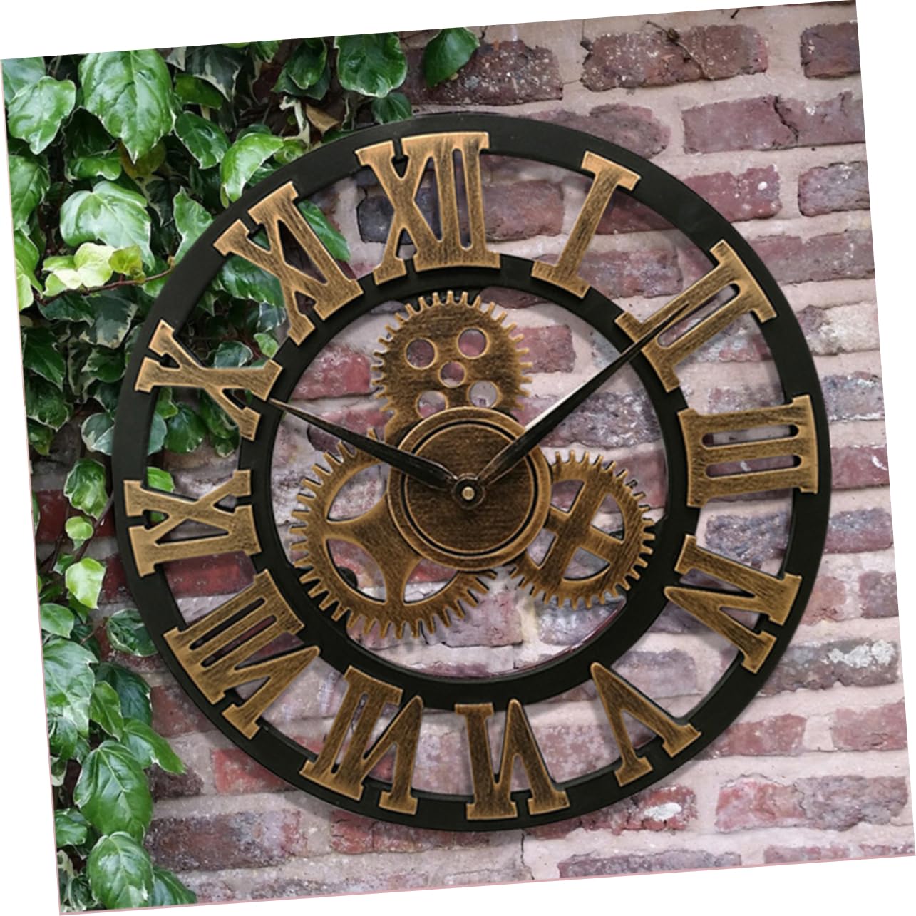 ERINGOGO Industrie Wanduhr im Vintage Stil mit Goldfarbenem Zahnrad Design Kreative Retro Hängeuhr für Wohnzimmer und Küche ohne Batterie 34cm Durchmesser