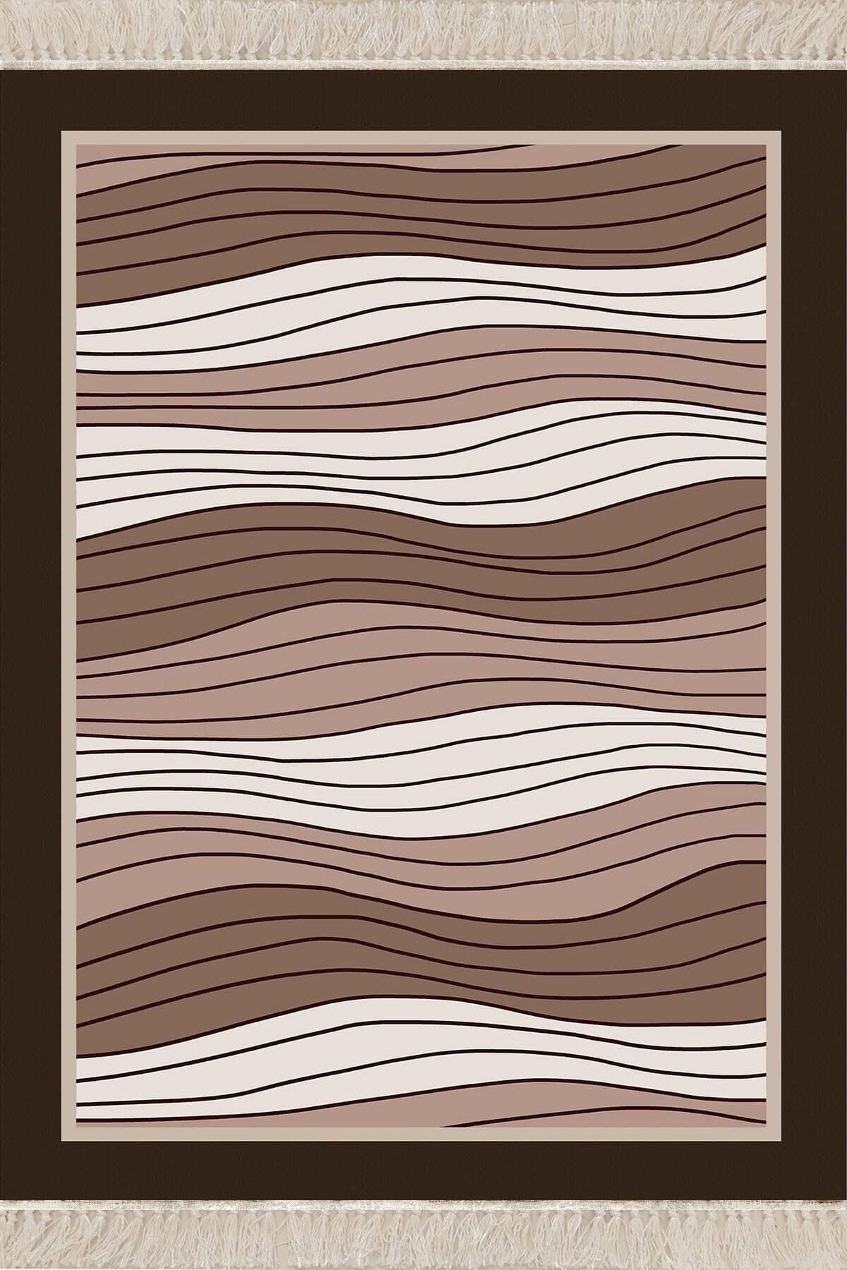 Pelangi Geometrik Çizgi Desenli Dijital Baskı Yıkanabilir Kaymaz Taban Etnik Kilim Desen Salon Halı, Kahverengi 80 x 200