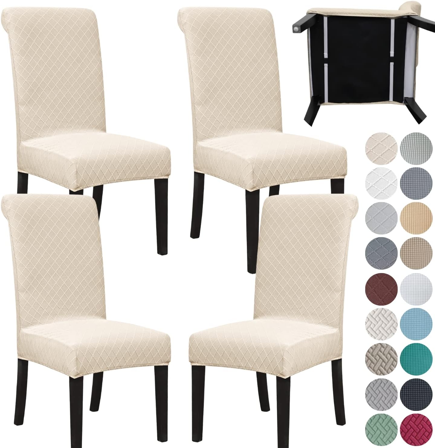 SPRINGRICO 4 Pack Dining Room Chair Covers with seat Belt, Stretch