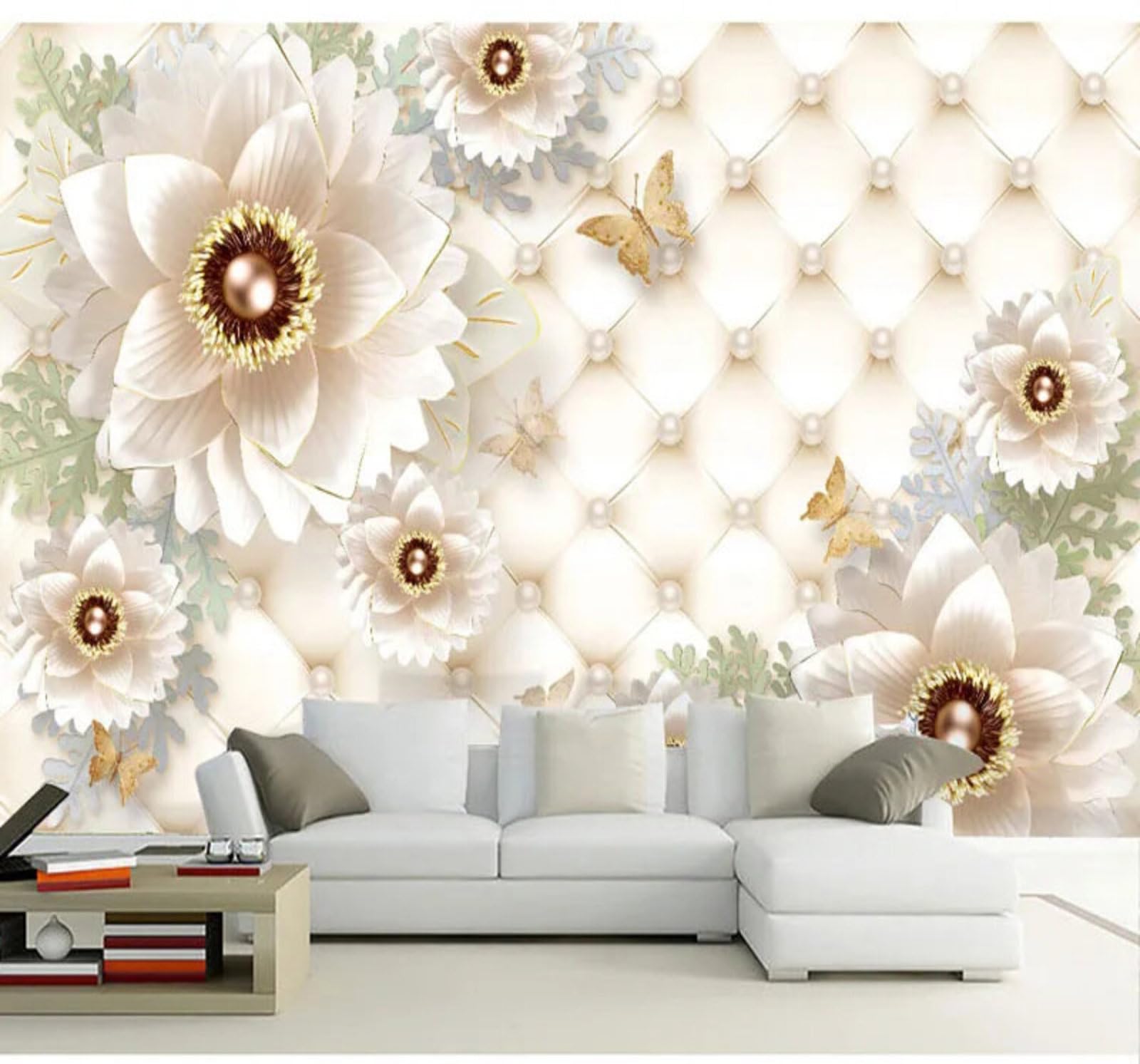 Embossed Exquisite Flowers Butterflies Upholstered 3D Wallpaper Easy Install Feature Office Living Room Sofa Bedroom TV Background Wall Decoration-430cm×300cm