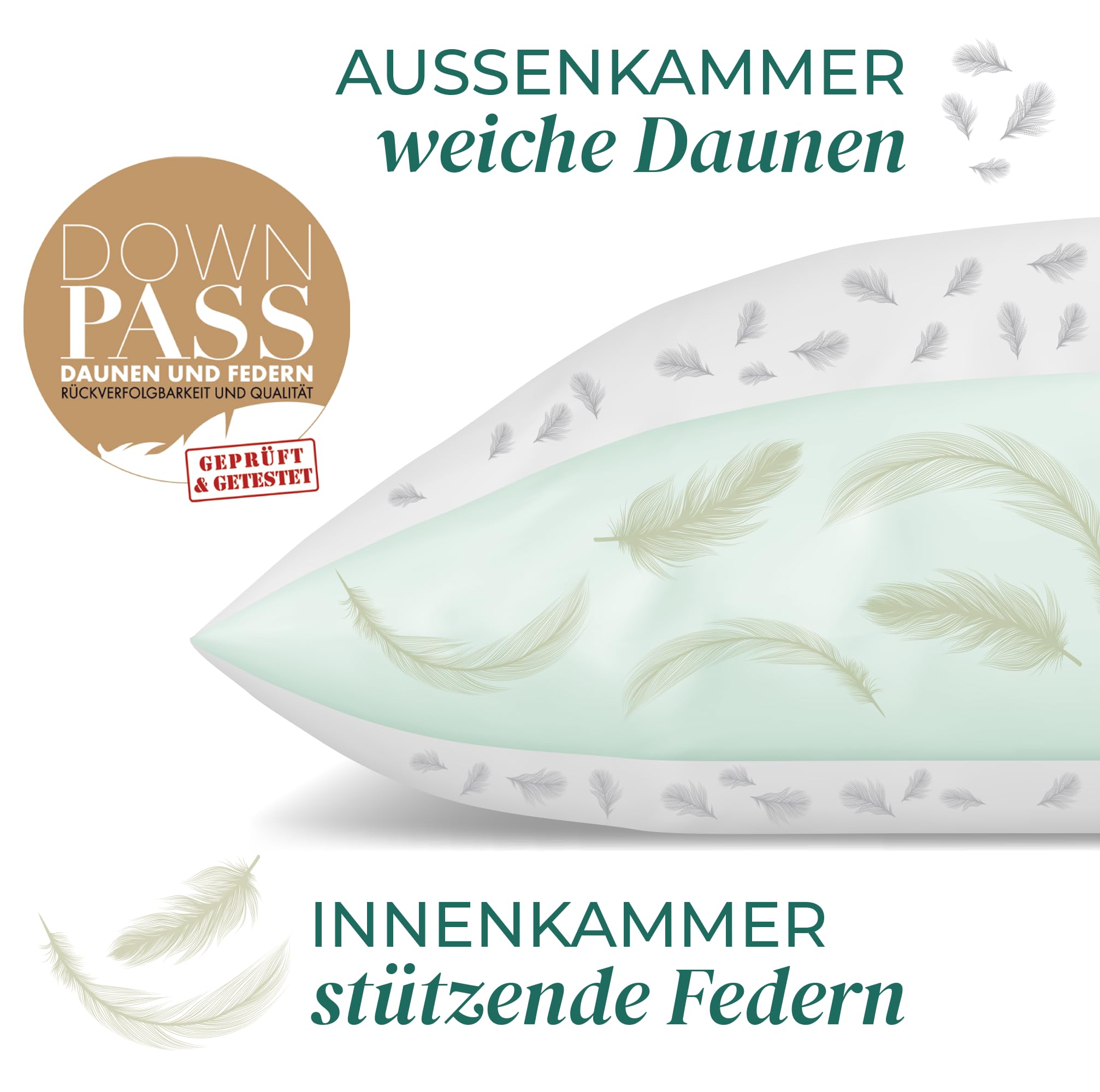 KNERST Daunenkissen 80x80 cm 3-Kammer ÖKO-TEX Kopfkissen Hotelqualität