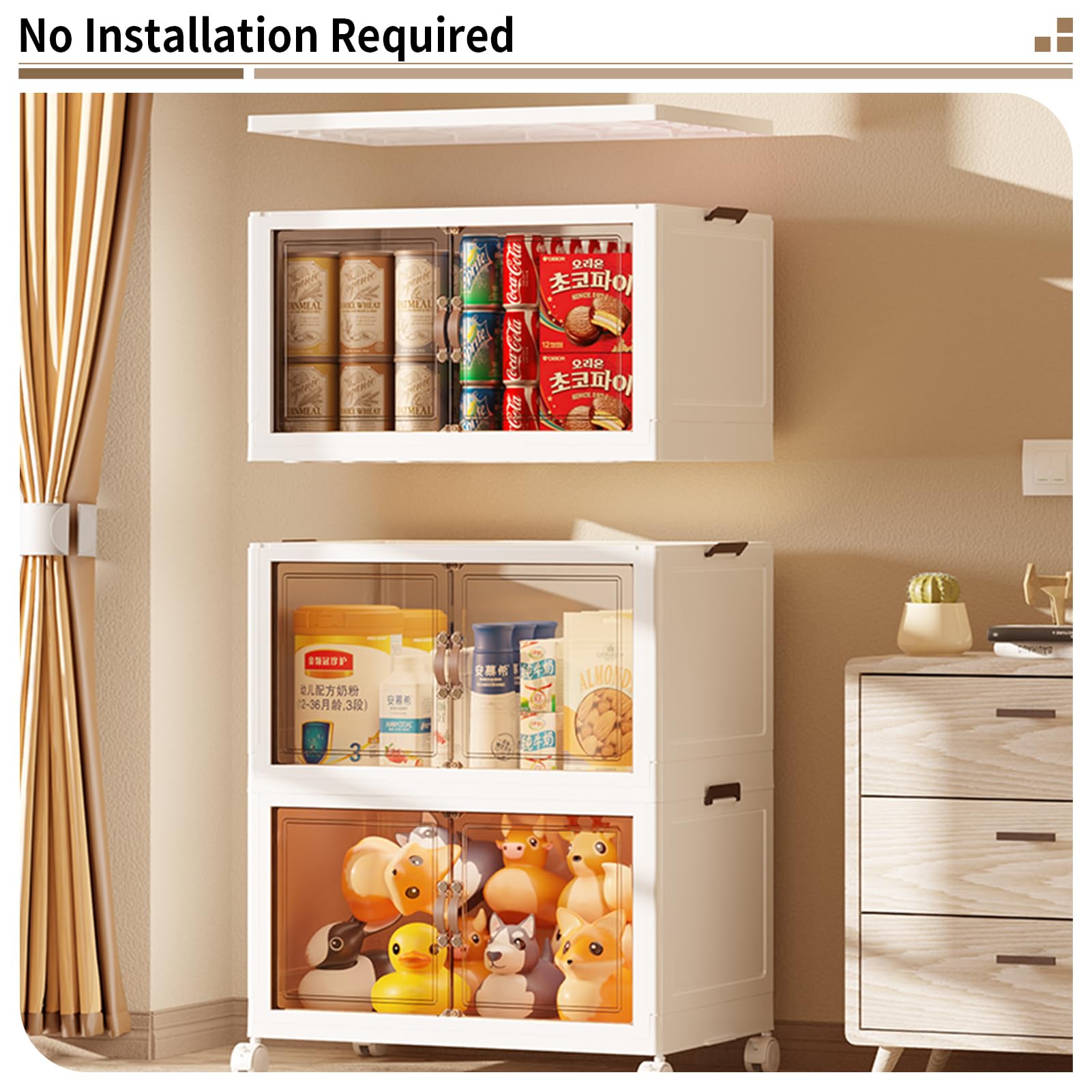 DreamHaven Caja De Almacenaje Plegable De 5 Niveles con Puertas, Apilable, De Plástico con Ruedas, Organizador De Armario para Dormitorio, Baño, Cocina Y Sala De Estar.