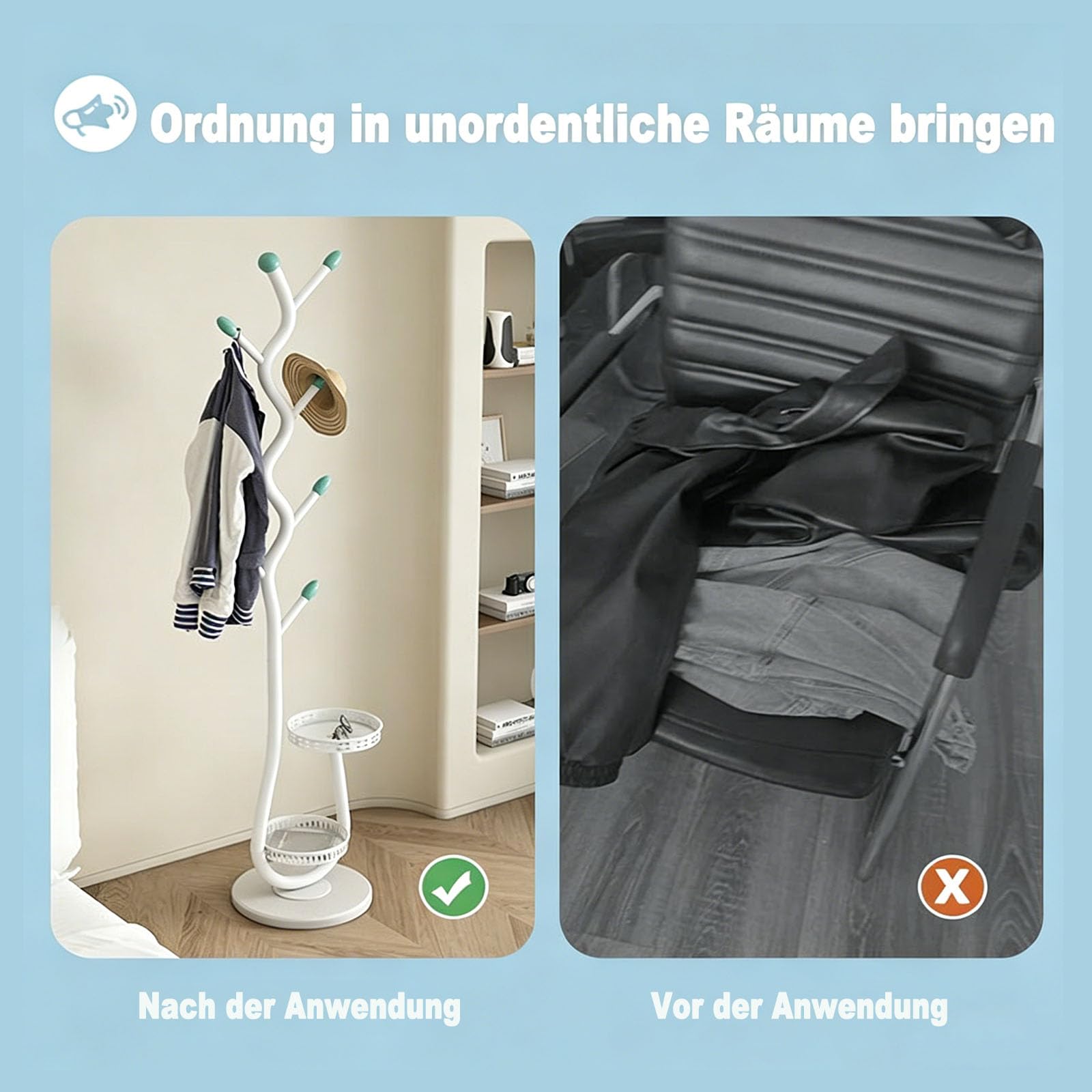 Generisch Freistehende Garderobe aus Metall mit Aufbewahrungskorb, mit 2 Ablagen Baumförmiger Garderobenständer, Stabiler Kleiderständer, Coat Stand, Hanger Stand Jackenständer Stehend, Gold