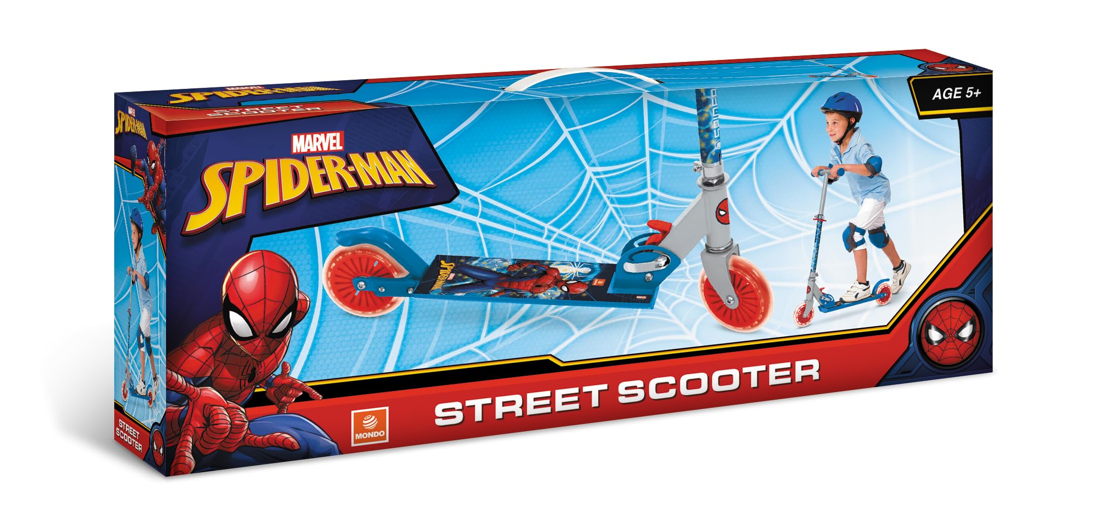 Mondo Toys SPIDER-MAN MARVEL ALU SCOOTER Monopattino 2 ruote pieghevole in alluminio con pedana extra grip e manubrio regolabile per bambini