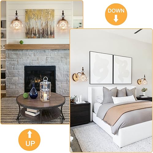 Miniatura 4 de Apliques de pared vintage, iluminación de pared de 1 luz con pantalla de cristal, acabado de latón antiguo cepillado mate, lámpara de pared de