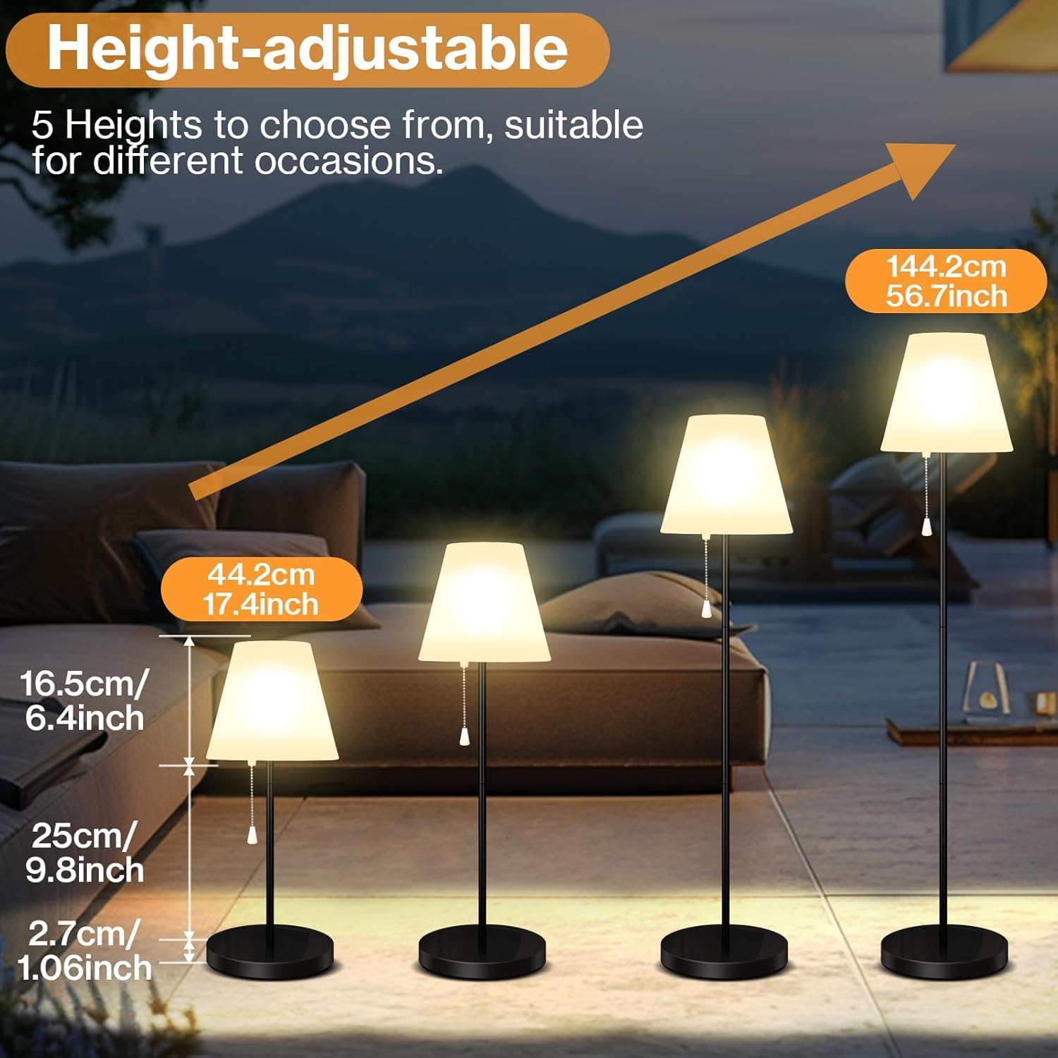 Lámpara de pie solar para exterior con sensor de luz, IP65 resistente al agua, USB recargable, brillo regulable en blanco cálido y RGB, lámpara de pie inalámbrica apto para uso en interiores