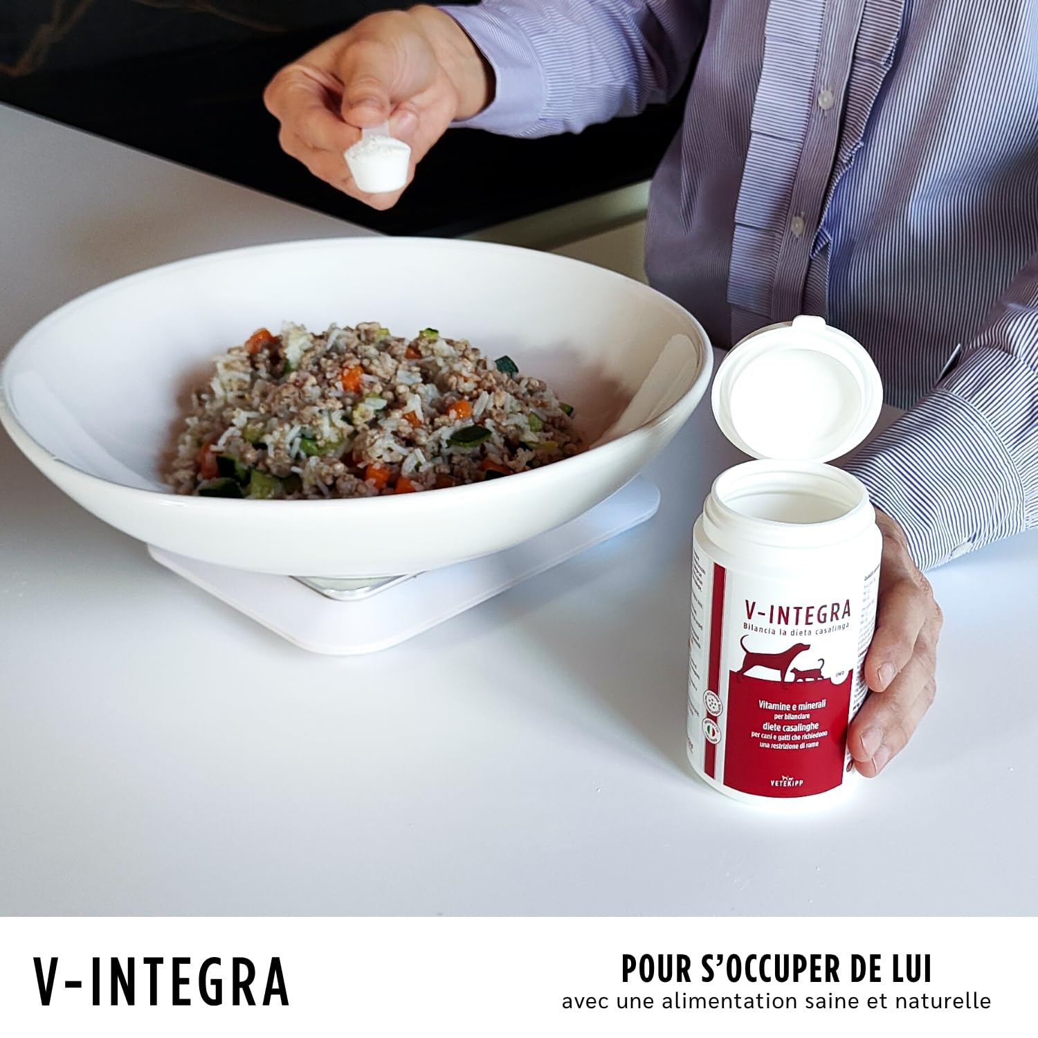 V-INTEGRA Epato Chiens et Chats - Supplément Complet de vitamines et minéraux pour la Ration ménagère des Chiens et Chats nécessitant Une Restriction en cuivre - 200g - Produit en Italie