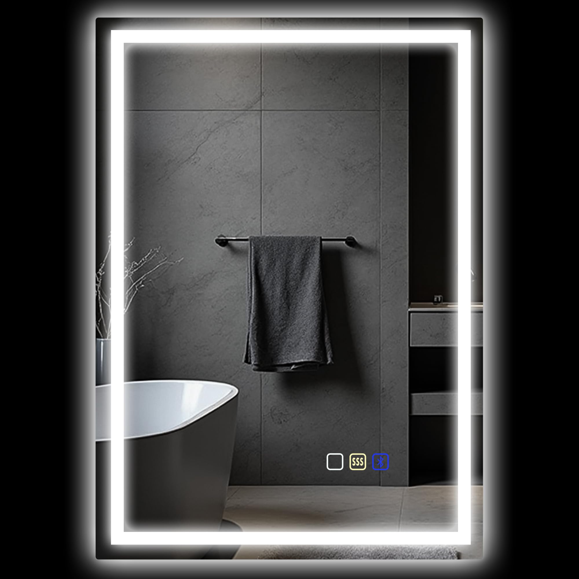 HOMCOM 500 x 700 mm Bluetooth Bathroom Mirror with LED Lights, Illuminated Backlit Wall Mounted Vanity Mirror with 3 Colours Dimmable, Demister Pad, Memory Function, Touch Sensor, IP44