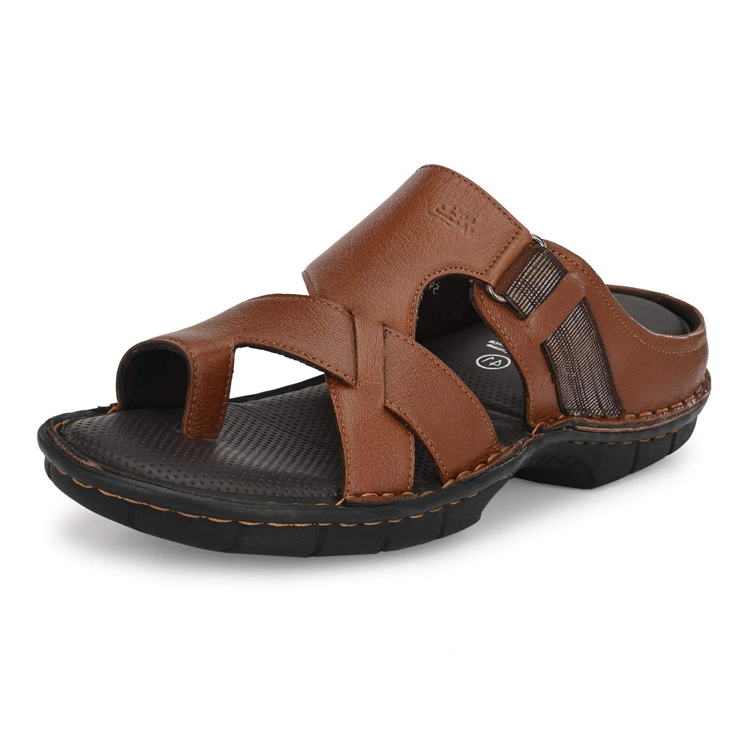 hitz Men's Black Leather Toe Ring Comfort Slippers-picture-26