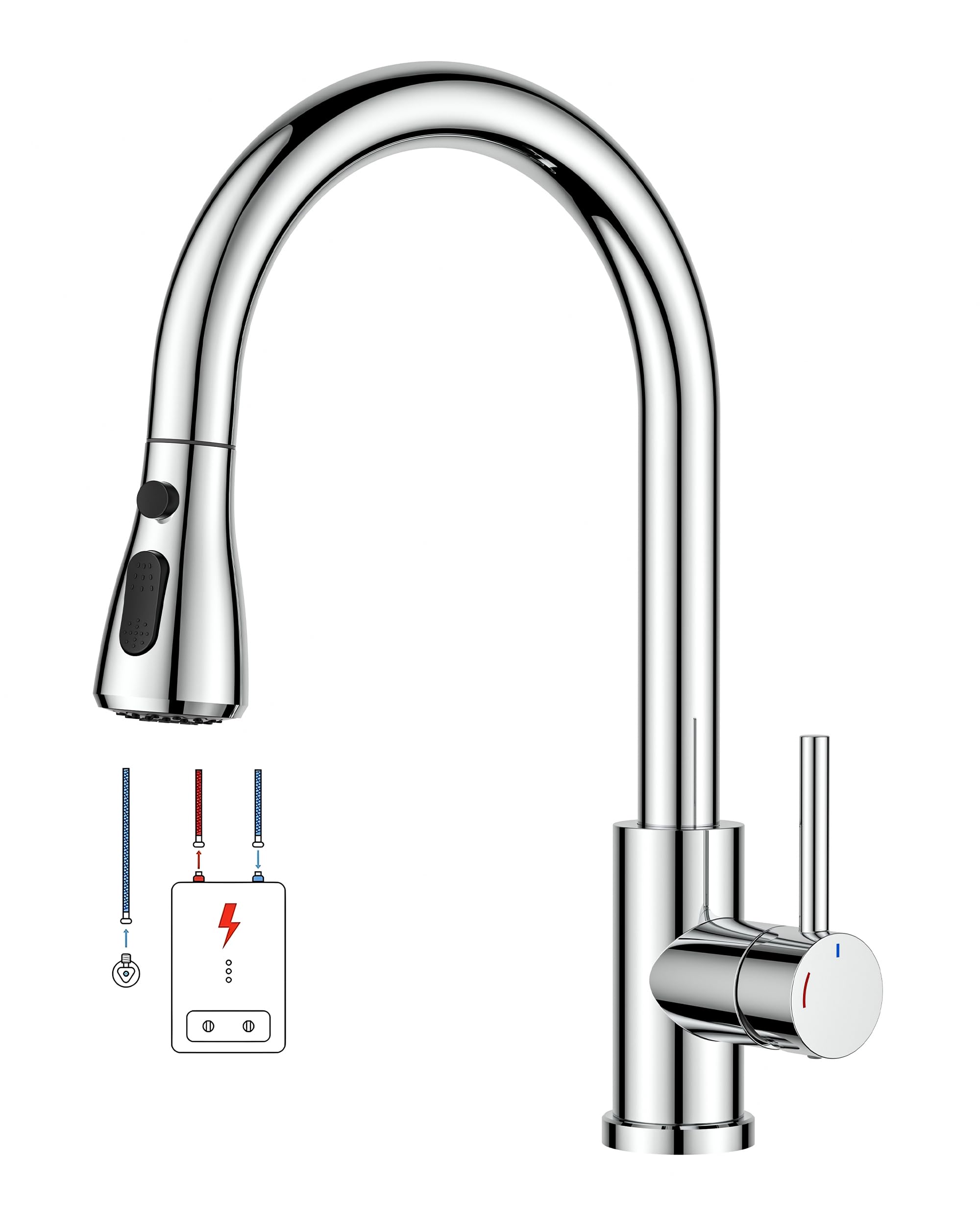 FORIOUS Wasserhahn Küche, Küchenarmatur mit Herausziehbarer Brause Ausziehbar Armatur, Mischbatterie Spültischarmatur, 360° Schwenkbar, Mehrere Strahlarten, Polierter Chrom, Niederdruck