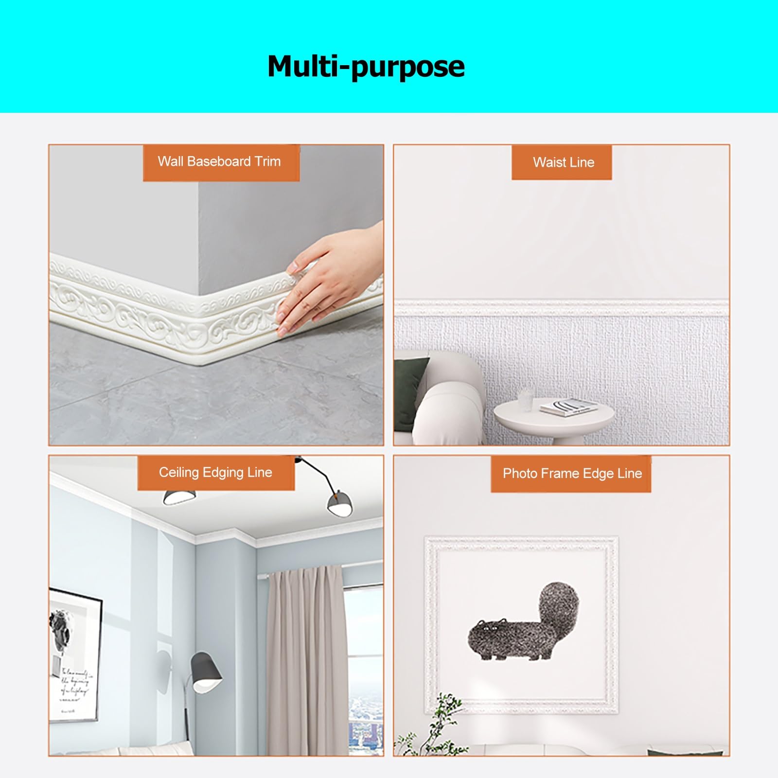 Battiscopa 10 pezzi 7,5 piedi di lunghezza per modanatura per battiscopa per la casa, impermeabile autoadesiva per modanatura per base a parete in PVC per cornice fotografica girovita(Pink)