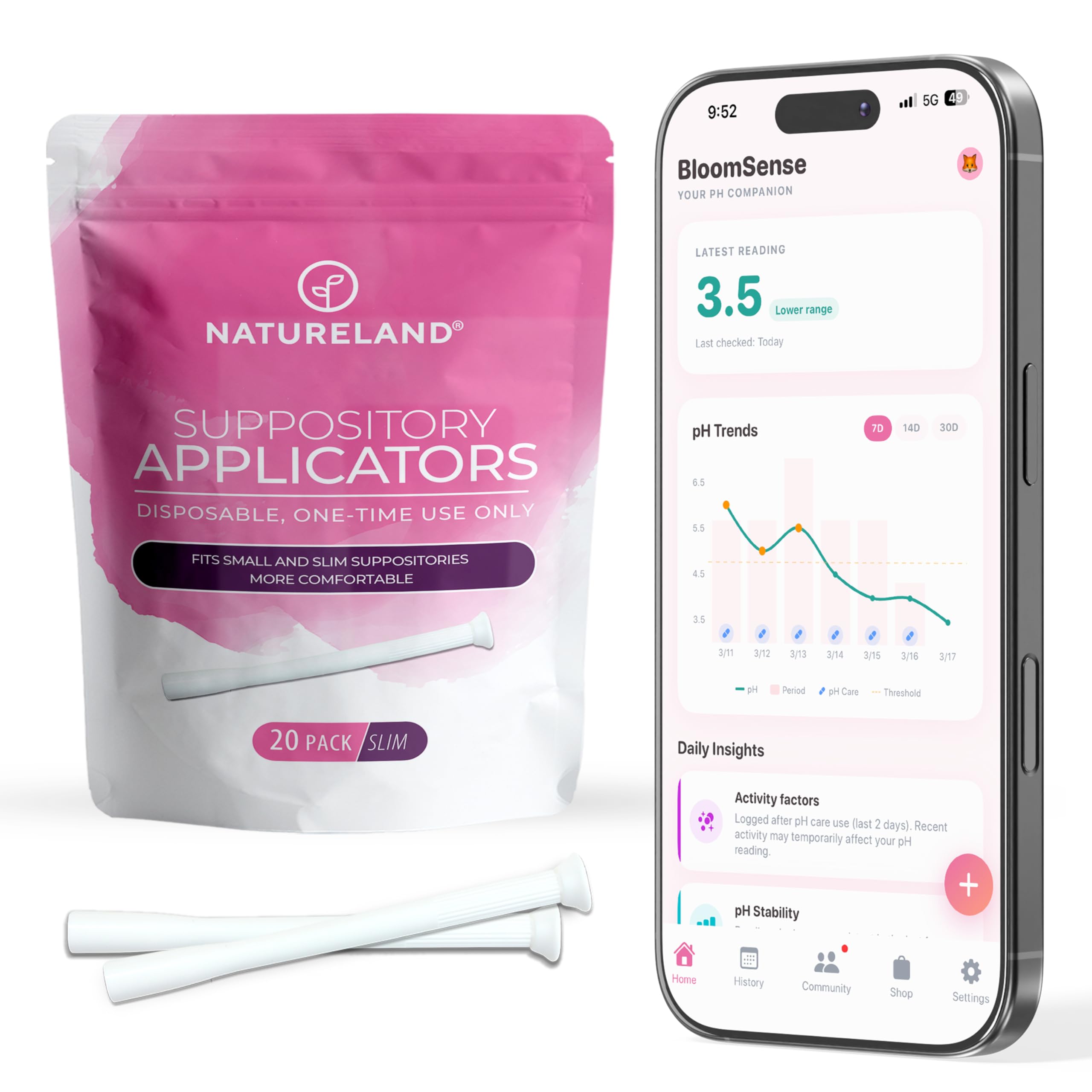 Natureland Personal Suppository Applicators for Women, Individually Wrapped Disposable Applicators with Silky Smooth Comfort Tip, Daily Intimate Care Tool (Small tip applicators, 20 Count (Pack of 1))