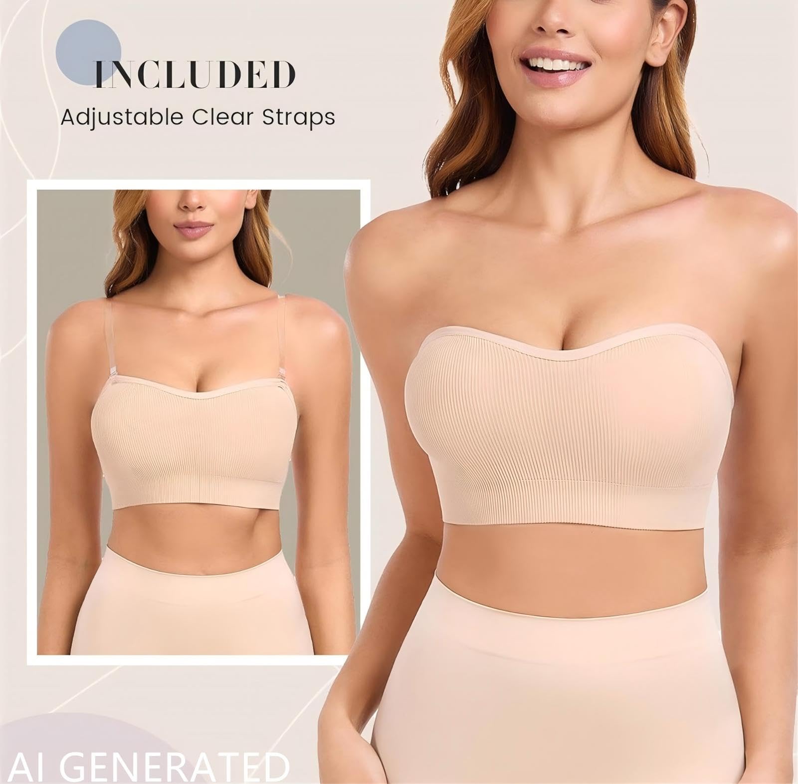 Brasier bandeau sin tirantes para mujer, sin tirantes, agarre de silicona antideslizante, acolchado y sin costuras, parte superior de tubo convertible