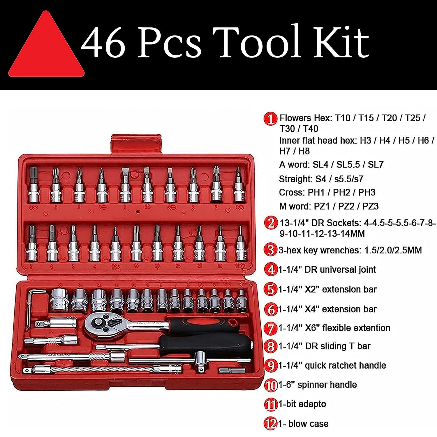ALI SHIPPING Comprehensive 46-Piece Tool Kit Set with Assorted Hand Tools, Screwdrivers, Wrenches, Pliers, and Accessories for Home Repairs, DIY Projects, and Professional Use 4