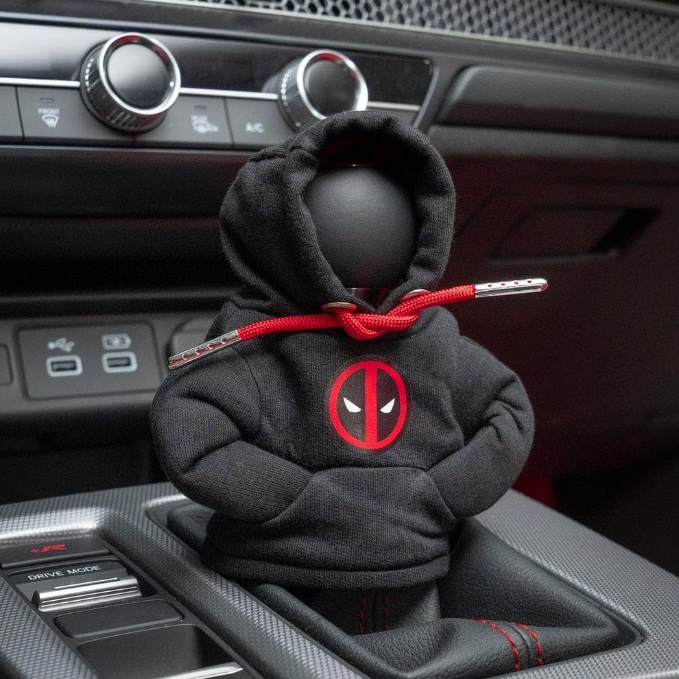 Image of MOONSHINE Car Gear Shift Hoodie | Car Shifter Funny Sweater Superhero Theme Hoodie for Gearshift | Car Shifter Protector Decoration Accessories (Black) (Deadpool)