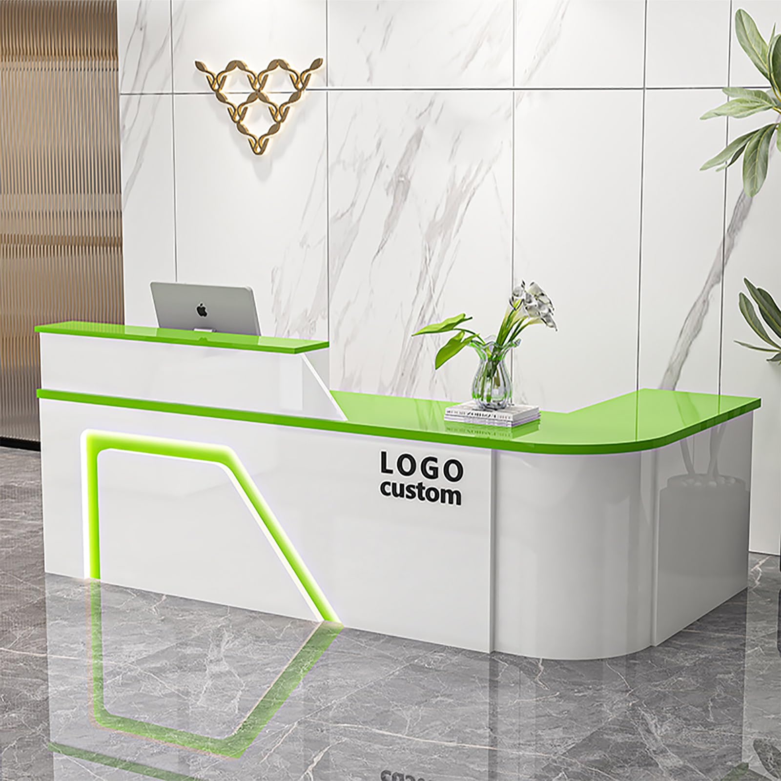 L-Form Empfangstresen Empfangstheke mit Schubladen & Schrank 180x60x100cm Rezeptionstheke Verkaufstresen für BekleidungsgeschäftFirmenanlageCafé -Shop Weiß-Grau-Links