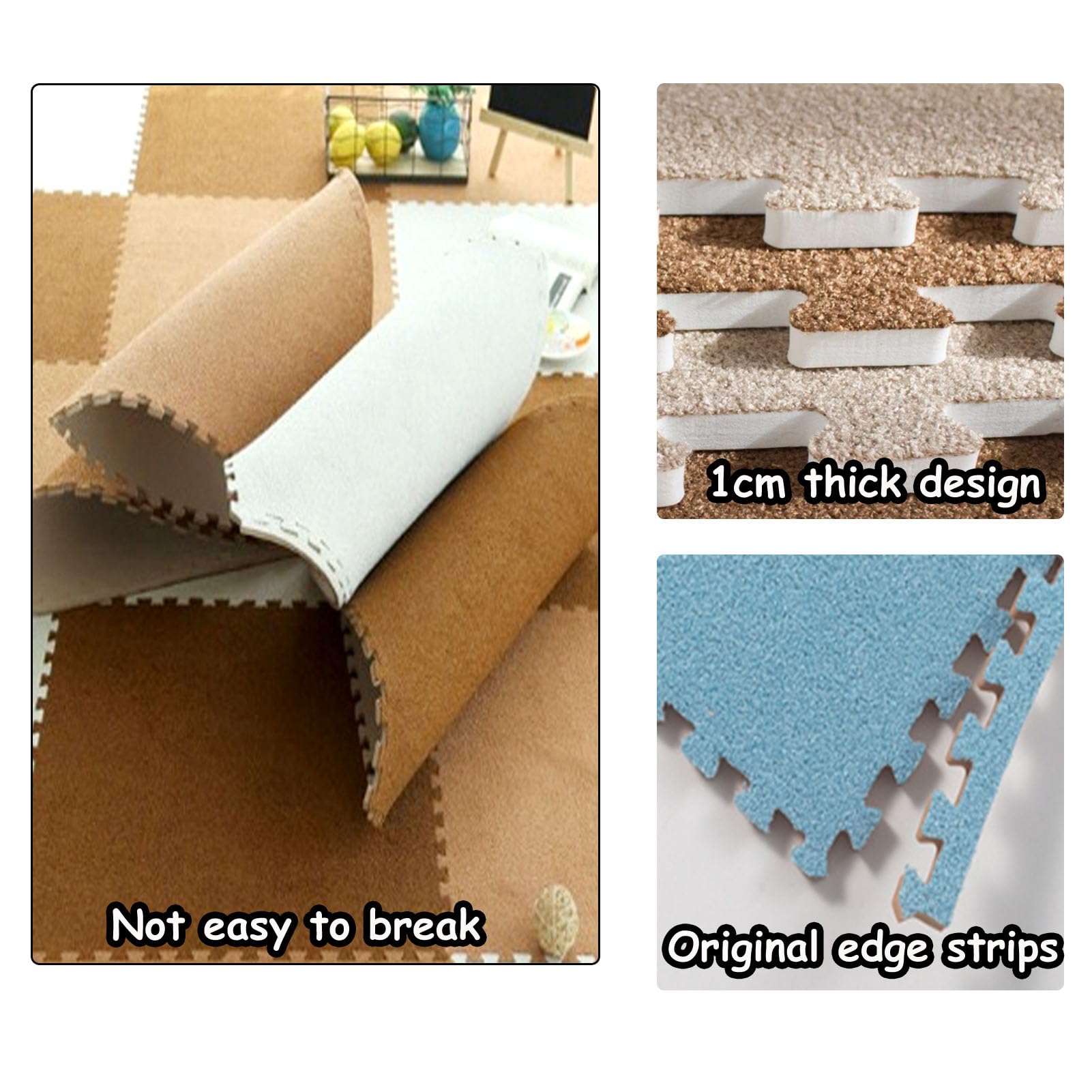 Krótki pluszowy dywanik podłogowy typu puzzle, 10 sztuk, typ puzzli, kwadratowy, przeplatany, odpowiedni na wszystkie pory roku, czarny