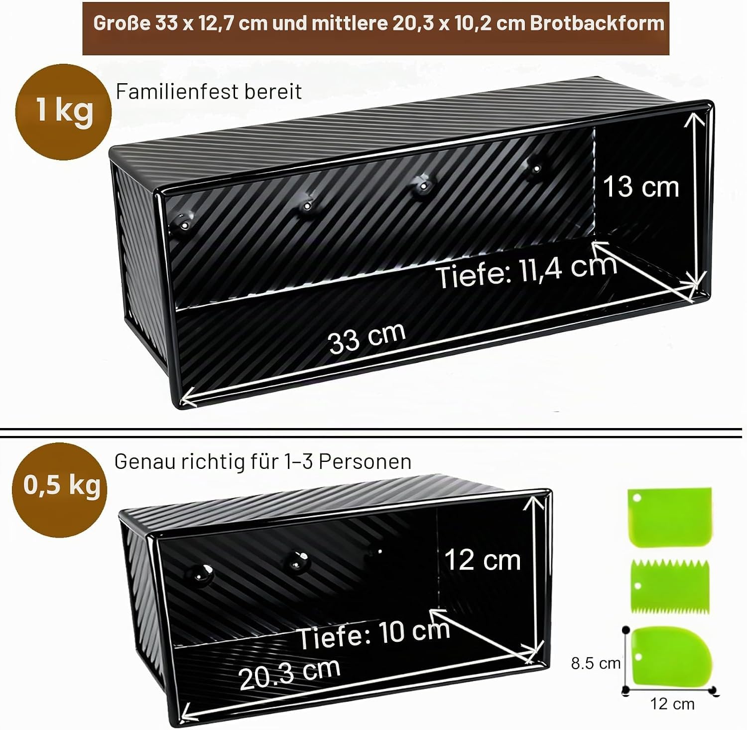 2 Stück Brotbackform mit Deckel, 450g & 1000g, antihaftbeschichtete Pullman Toastbackform in Schwarz