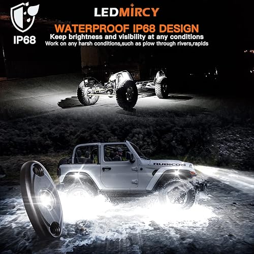 Miniatura 2 de LEDMIRCY R1 - Kit de luces LED blancas de roca de 12 piezas con arnés de cable de interruptor de roker para camiones, todoterreno, ATV, UTV, SUV,