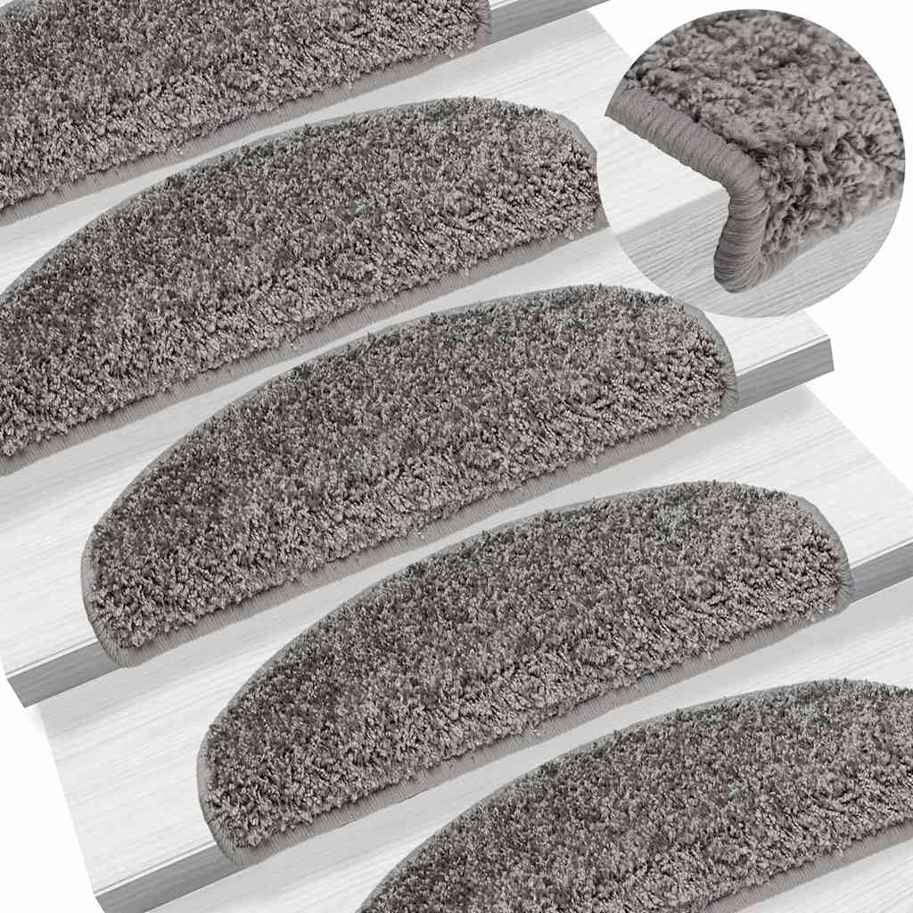 Treppenmatten 20 Stufen 65x21x4 cm Grau Halbrund 100% PP getuftet rutschfest waschbar doppeltes Klebeband Modernes Design für Wohnzimmer Flur Schlafzimmer