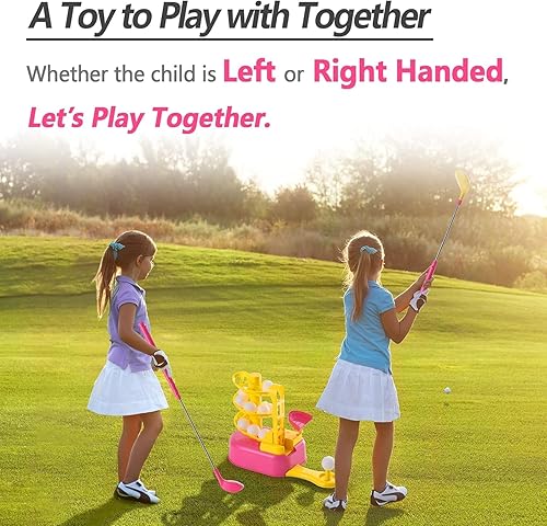 Miniatura 4 de iPlay, iLearn Juego de juguetes de golf rosa para niñas con cabeza de club izquierda y derecha, juguete deportivo para niños de 3 a 5 años, juego