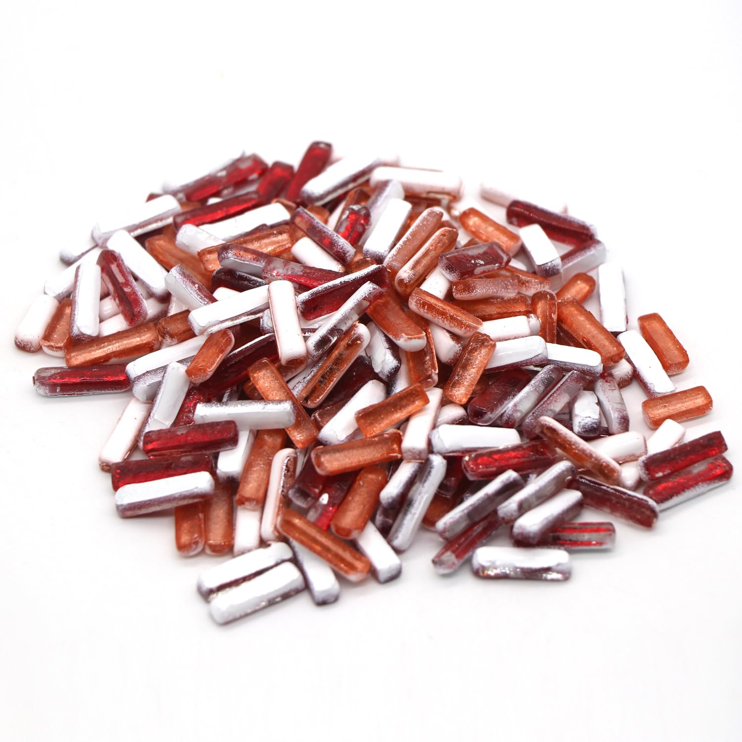 Sweven Art Mosaic Tiles, 5x20mm Thin Pipes, 5mm Thick, Textured Effect Red & Orange Color (Pack of 200Gms)-image-9
