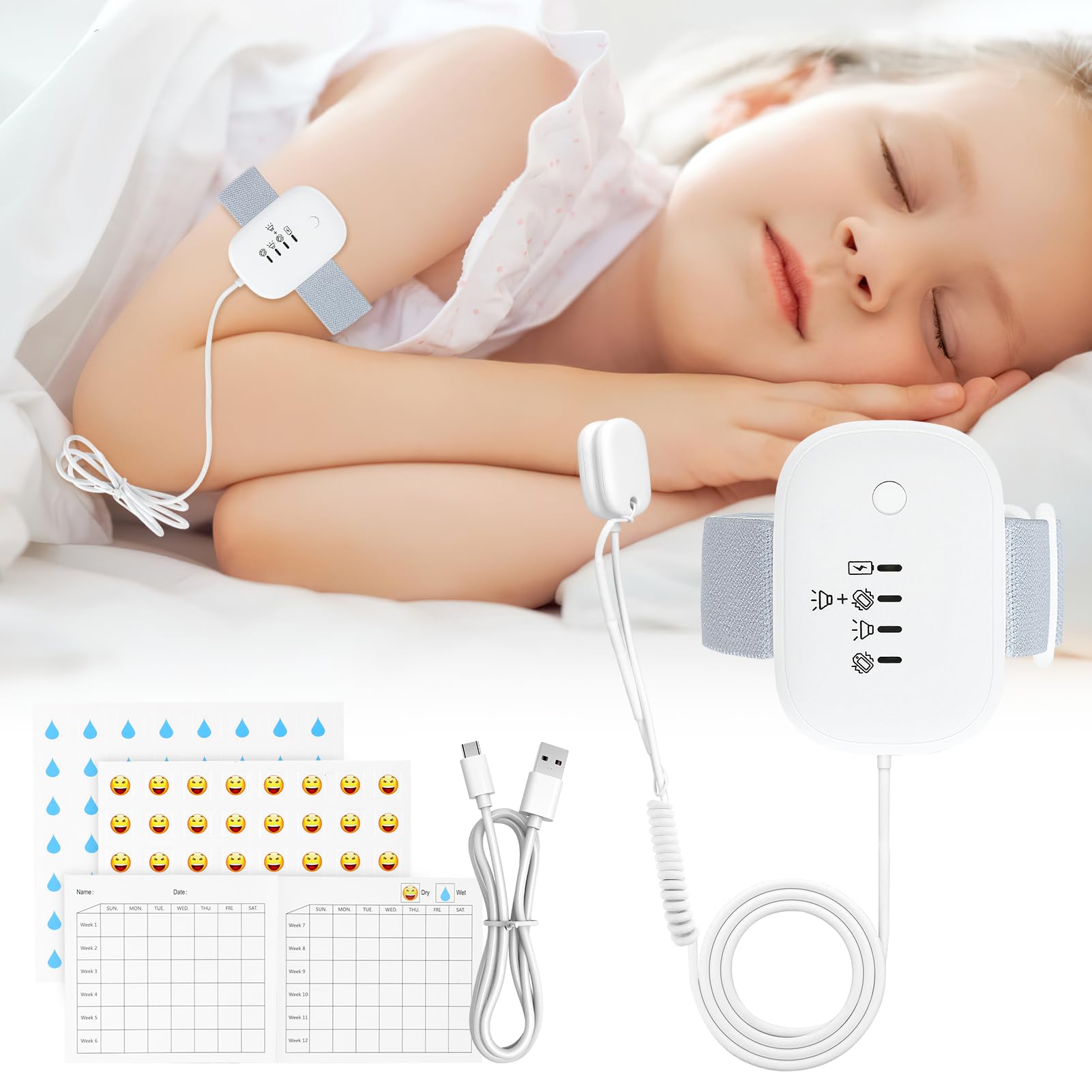 LINGSFIRE Bed Wetting Alarm for Boys, High Sensitivity Sensor Boys Girls Bedwetting Alarm USB Rechargeable Pee Alarm with Vibration Reminders