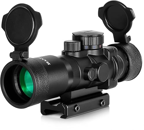 Hantoptik 4X32 Prisma Alcance Rojo y Verde y Azul Iluminado Retícula Grabada 4X Ampliación Prisma Visión Alcance 0.787 in con Montaje en Riel