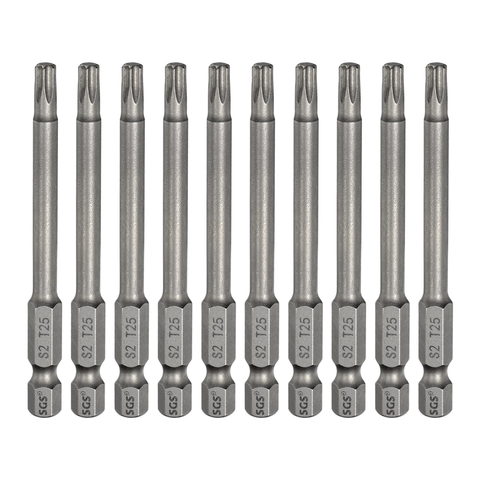 sourcing map 10pcs T25 Torx Head Screwdriver Bit 1/4" Hex Shank 3" (75mm) Long Magnetic No Hole Tip Tamper Proof 6 Point Star Screw Driver Drill Bits S2 Steel Industrial Power Screwdrivers โ image 1