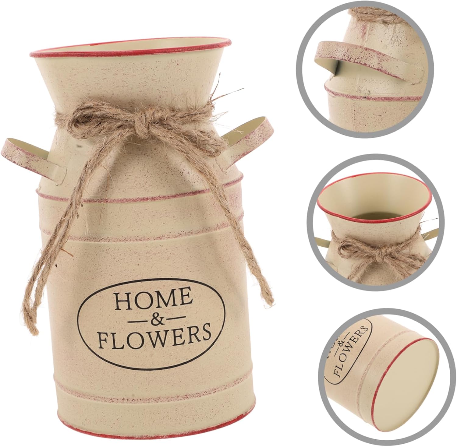 Beavorty Iron Vintage Flower Vase (Beige, Bucket, 3.93X3.93X7.47in) - Shabby Chic, Rustic Home Decor, Dining Table Centerpieces Decor, Durable, Sturdy