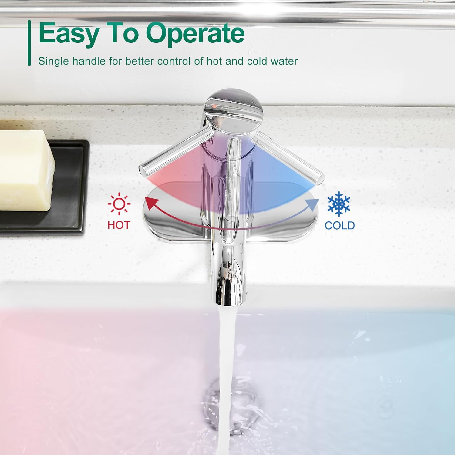 VOTON Chrome Bathroom Faucets 1 Hole, Stainless Steel Bathroom Sink Faucet with Metal Pop up Drain, Lavatory Faucet for Bathroom Sink - Image 4