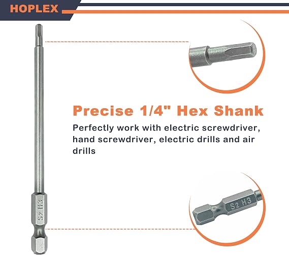 Hex Head Allen Wrench Drill Bit Set 1.5, 2.0, 2.5 & 3.0mm Upgrading of S2 Steel 1/4 Hex Shank 3.9 Long for Screwdrivers Bit Electric Screwgun/Power Drill RC Repair Working