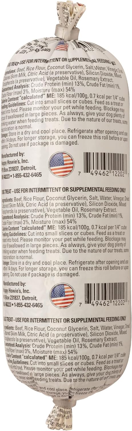 Happy Howie's Soft Meat Roll Treat - Soft Dog Food Beef Rolls, High Protein, Natural Ingredients, for All Dogs, Made in USA - Beef, 12 Oz (Pack of 4)