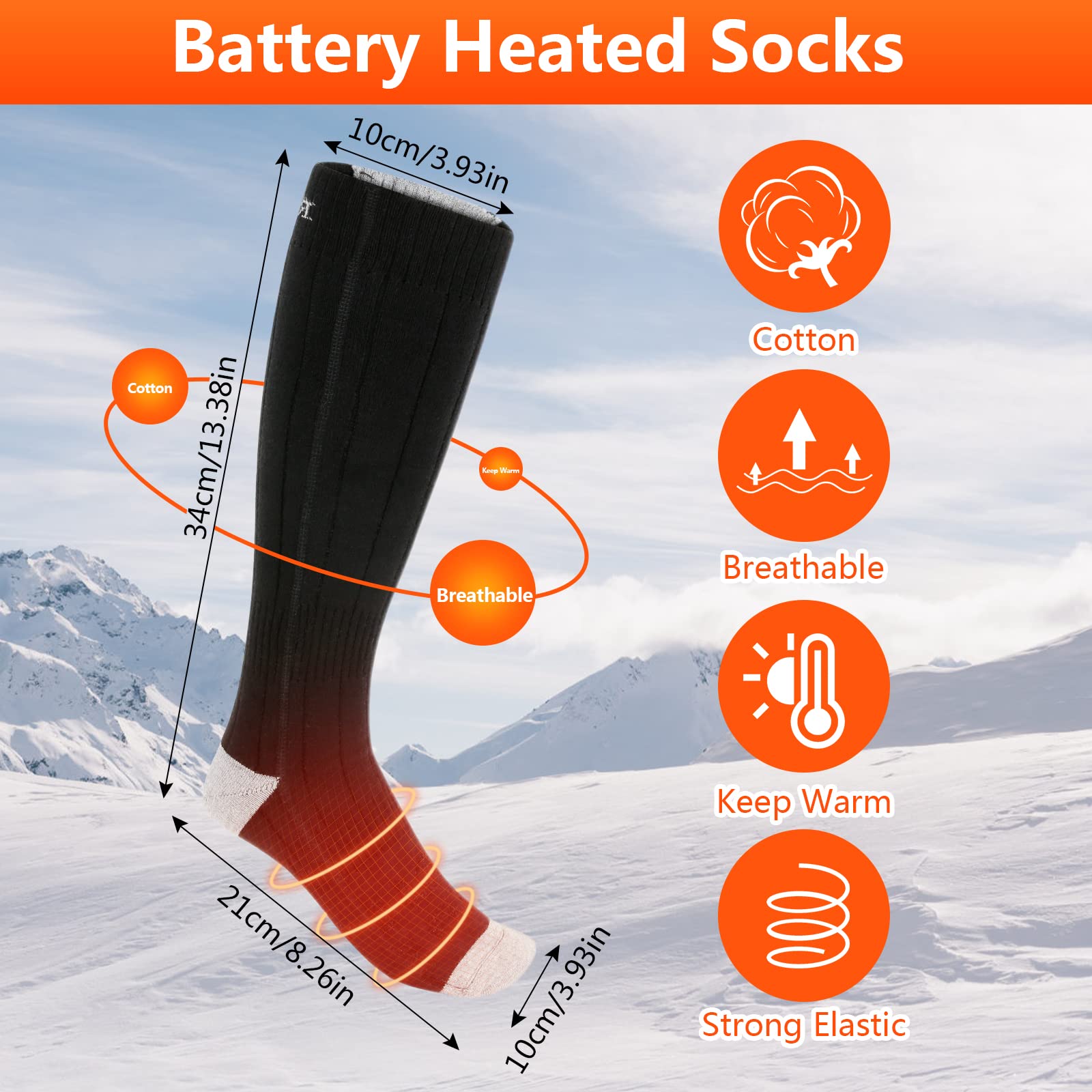 Chaussettes Chauffantes électriques - Noir - Sports D'hiver - 3 Modes