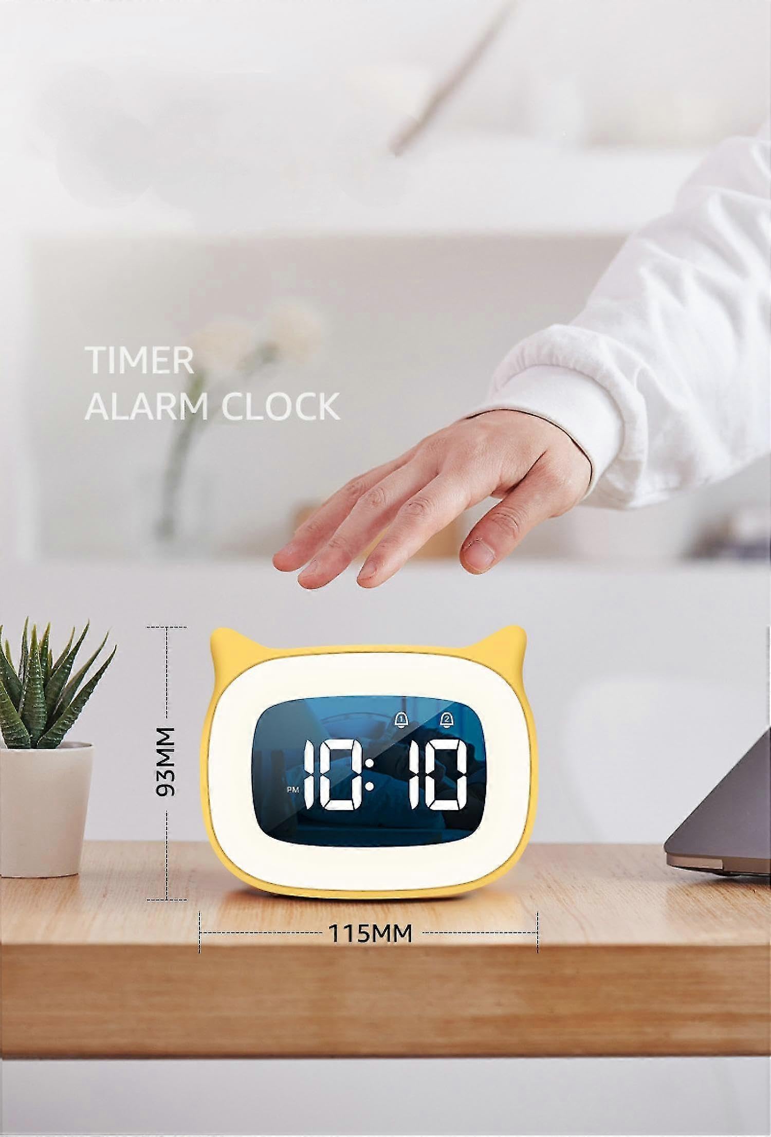 Kinderwecker mit Nachtlicht, stufenloses Dimmen, niedliche Katzenohren, Digitaluhr für Jungen und Mädchen, mehrfarbig optional