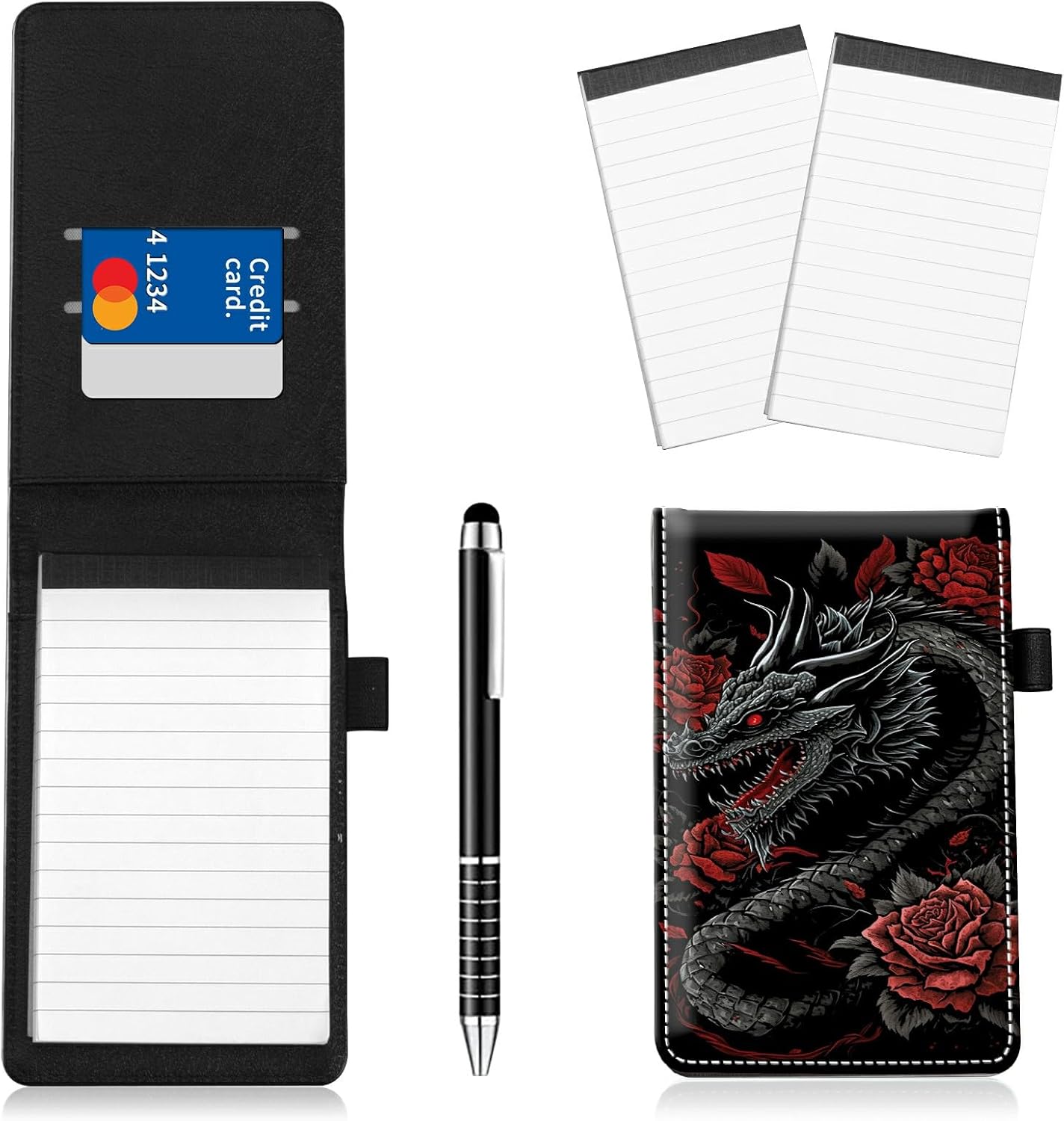 Juego de 4 soportes para bloc de notas de tamaño de bolsillo, de piel sintética, mini bloc de notas con 2 bloc de notas pequeños y lápiz capacitivo,