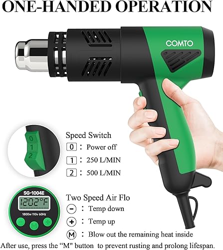 Miniatura 13 de Pistola de calor industrial de 1800 W, calentamiento rápido, control de temperatura variable de 122 ℉ a 1202 ℉, protección contra
