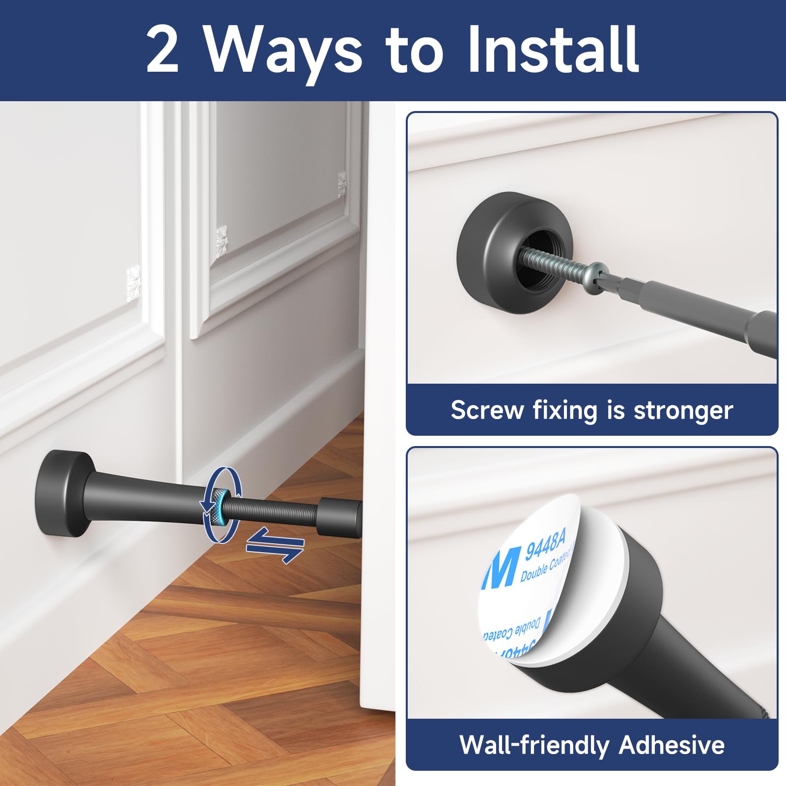 4 topes de puerta de altura ajustable, topes de puerta de aluminio para parte inferior de puerta, topes de puerta para pared, punta de silicona mate, fácil instalación