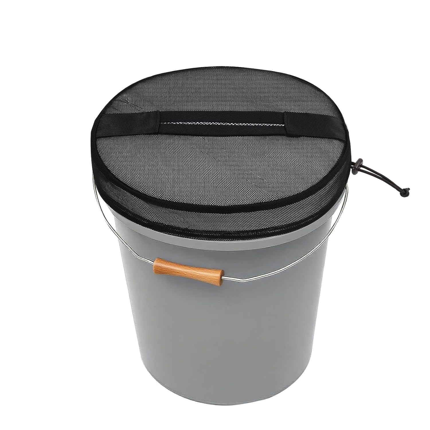 5 Gallon Bucket Lid Cover with Mesh Opening – Boat Trash Can Converter for Fishing, Bait Storage, Multi-Purpose Adjustable Design, Excludes Water Bucket - 1 Pack Black