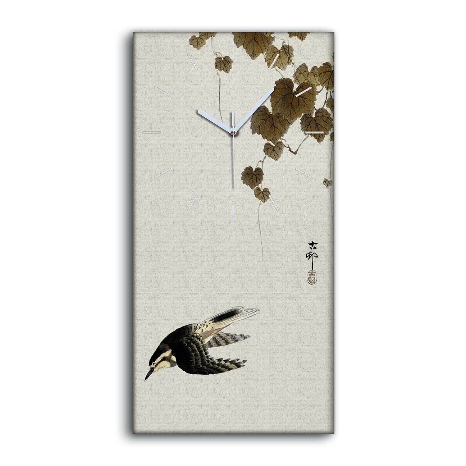 Horloge sur toile silencieuse mains blanches grand tableau oiseau 30x60