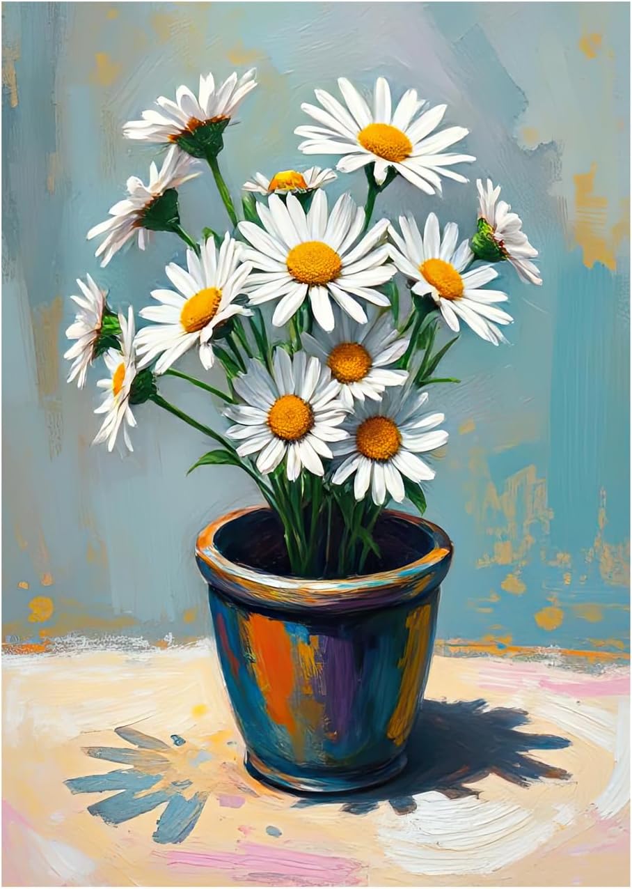 Daisy Bouquet Flower Art Print Poster – Premium 300 GSM Thick Board, 8x11 Inch Floral Wall Art, Pot with Flowers Design, A4 Frame Ready for Home & Office Decor