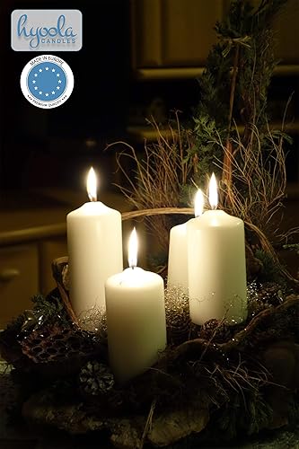 Miniatura 4 de Hyoola Velas de pilar marfil de 3 x 9 pulgadas, velas de pilar sin perfume, paquete de 4, hechas en Europa