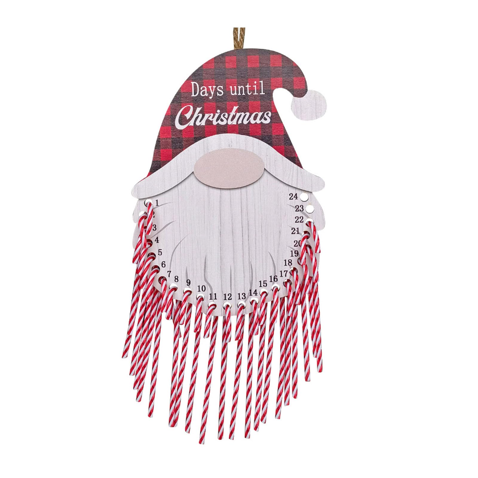 Yhplxyuus 1Set Christmas Countdown Calendar Santa Shape Hanging Wooden Advent Calendar with 24 Candy Cane Ornament for Home Decor Christmas Advent