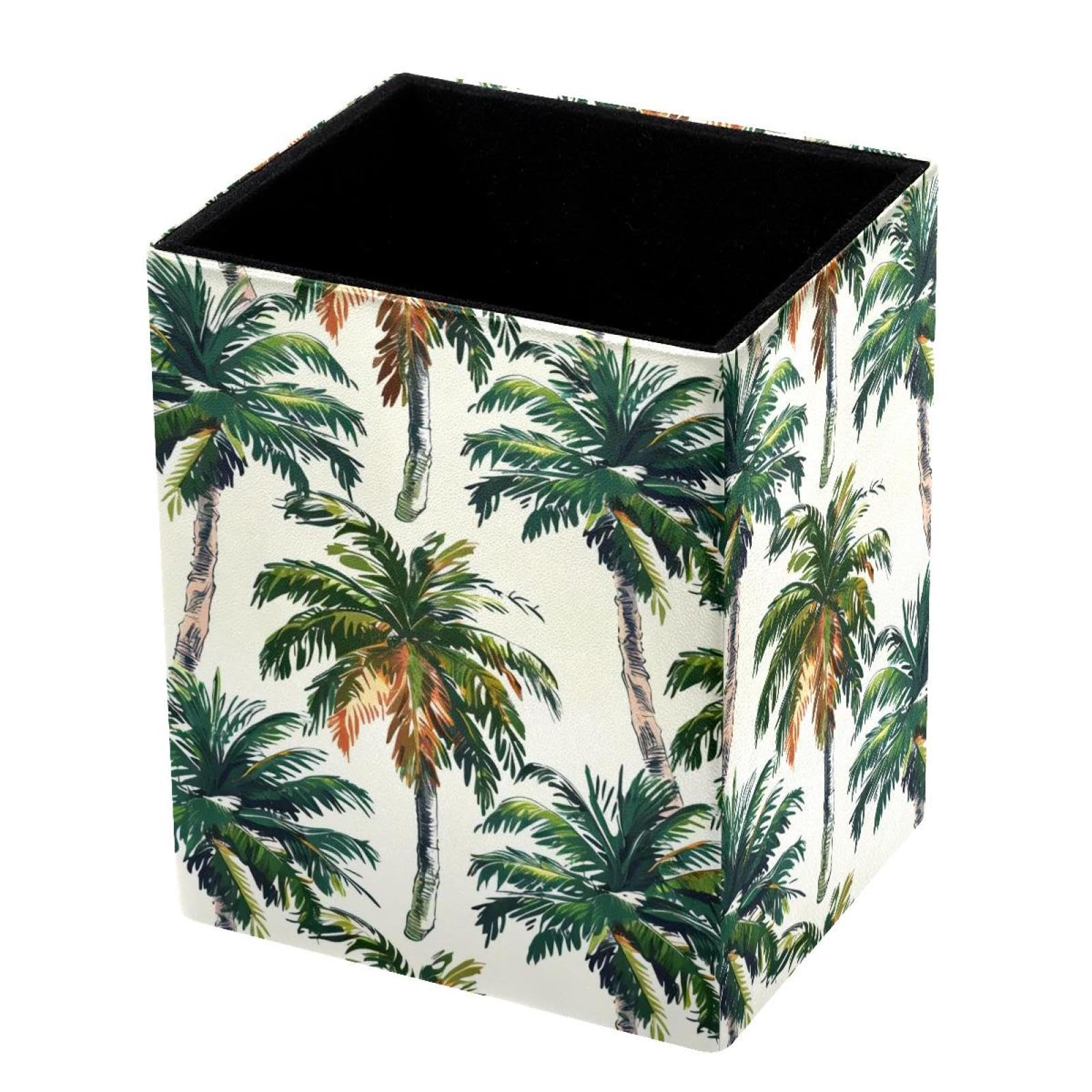 VAPOKF Pencil Holders for Desk, Summer Palm Trees Printed Pen Holders Pen Pot Makeup Brushes Storage Desktop Stationery Supplies Organiser for Home Office