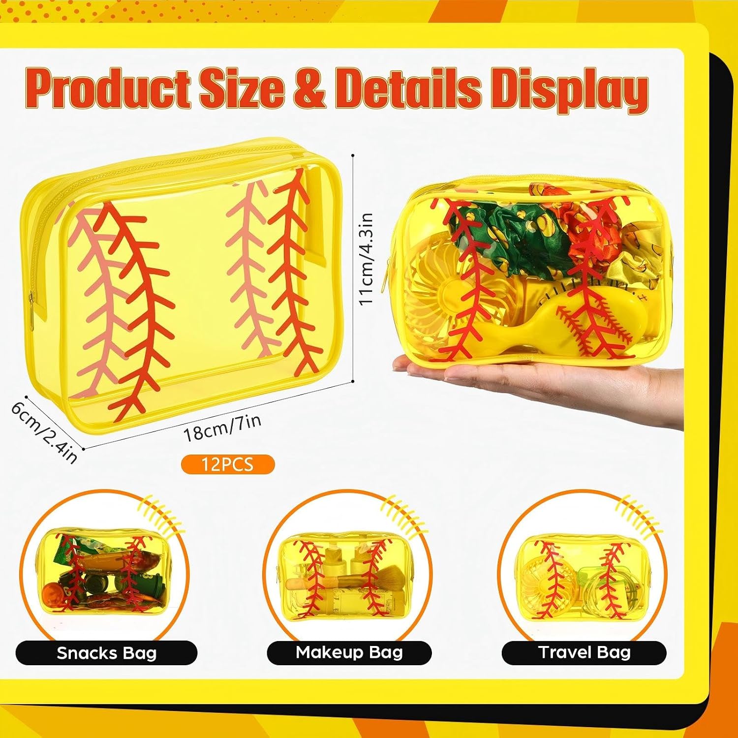 Reginary 12 Pcs Softball Team Gift Cosmetics Goodie Bag PVC Clear Portable Makeup Bags Organizer 7 x 4.3 x 2.4 '' Waterproof Sport Zippered Toiletry Carry Pouch for Softball Coach Mom Travel Must Have