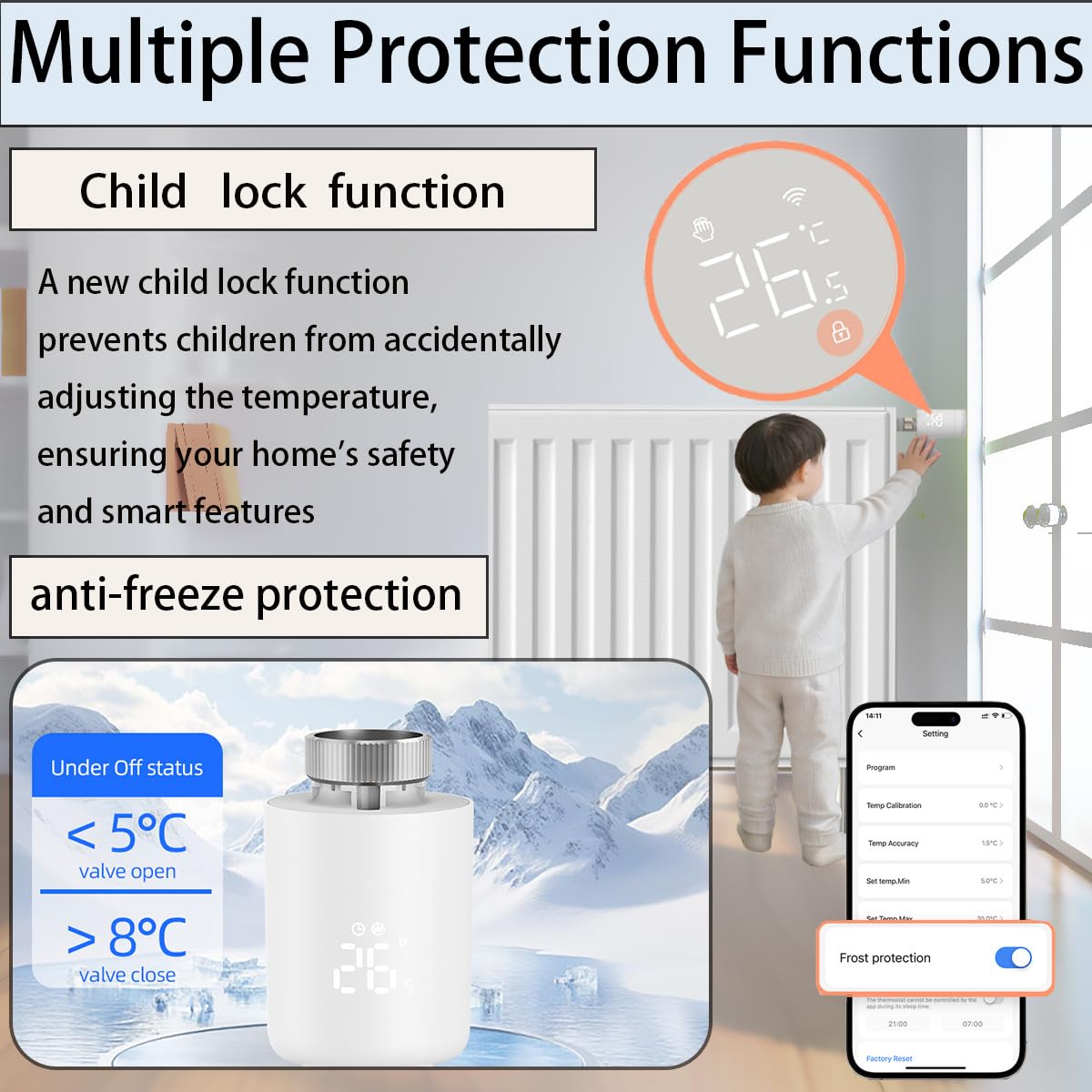 Termostato intelligente intelligente per riscaldamento termosifone per controllo smart home, programmabile, risparmio sui costi di riscaldamento, compatibile con Google Home, app Tuya e Alexa