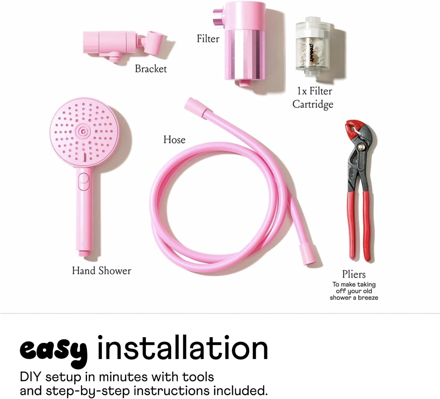Sproos! - Handheld Showerhead with Filter Set, High Performance Filtration System for Healthier Hair and Skin, Extra Long 70 Inch Hose, 3 Customized Spray Functions, Pink