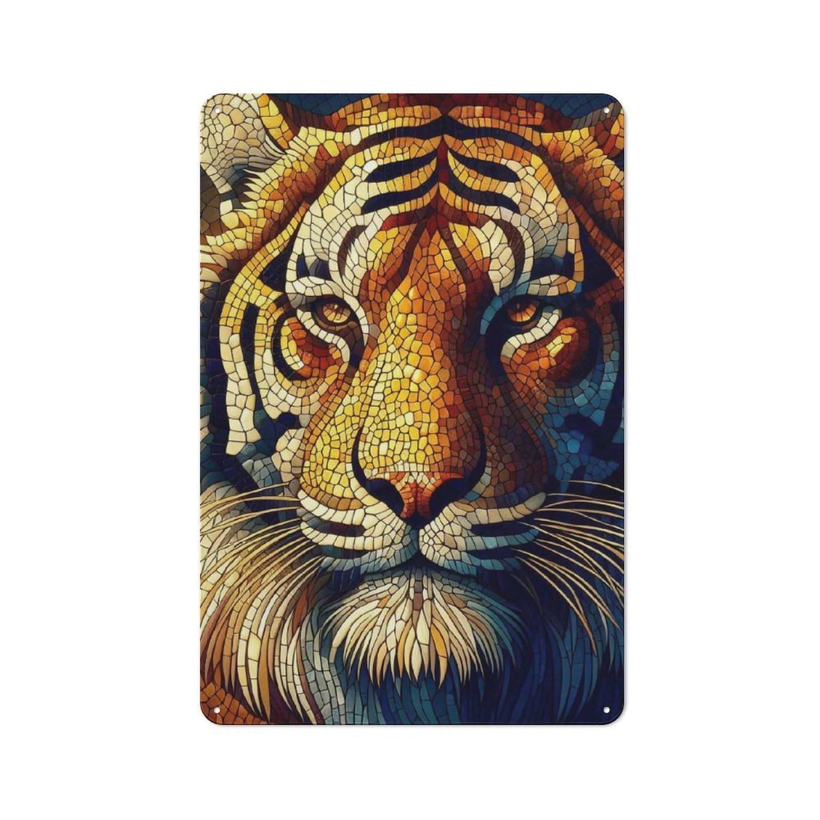 Majestic Tiger Face Mosaic Art Vintage Tin Sign 30x20cm for Café Or Restaurant, for Café Owners And Decorators, for Retro Home Interiors