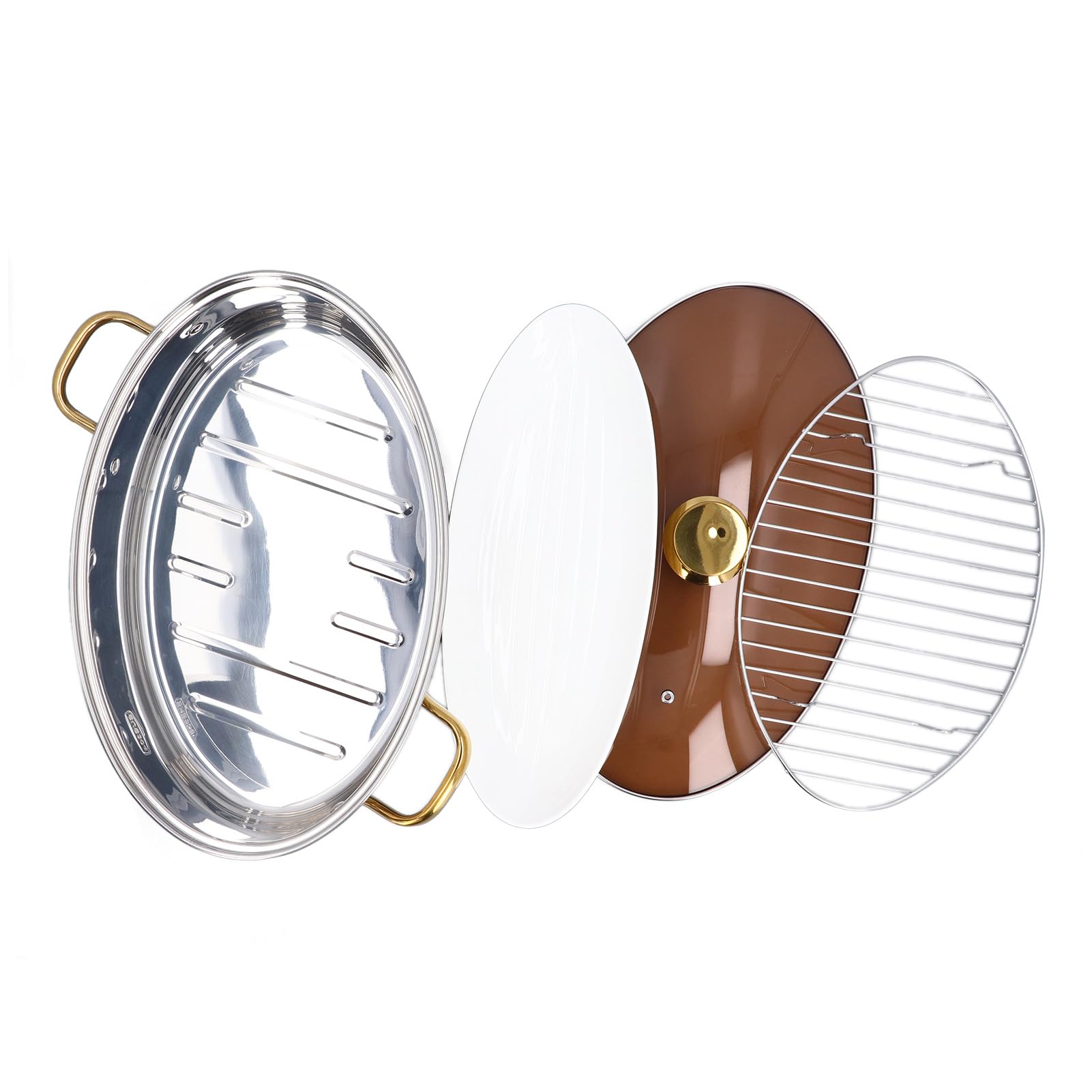 Generic Pentola a Vapore per Pesce in Acciaio Inossidabile 304, Pentola a Vapore di Forma Ovale, Coperchio Trasparente e Piastra in Ceramica Multiuso, Ideale per Cuocere a Pesce, Frutti di Mare e